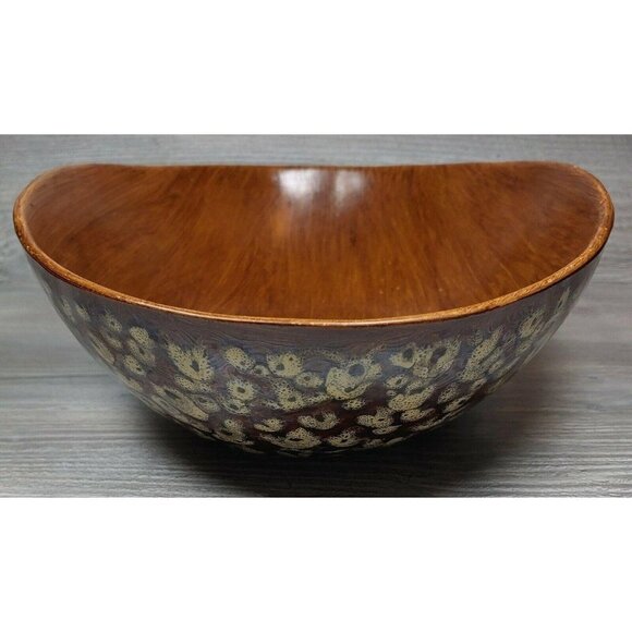 Glazed Ceramic Bowl Oval Swoop Shape Hand Painted Decorative Dish Raised Dots - Picture 5 of 12